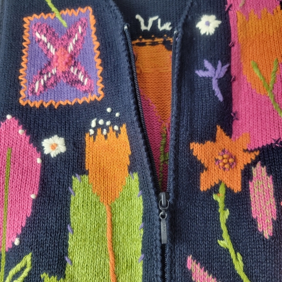 Vtg Sigrid Olsen Sport Abstract Patchwork Sweater Boho Cottage Floral Zip VestG - Picture 3 of 13